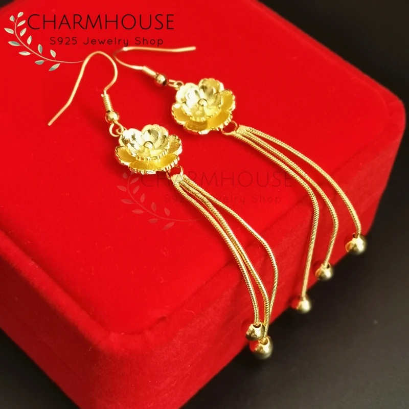 Серьги Charmhouse 24K желтого золота с цветами длиной 10 см сережки Brincos свадебные