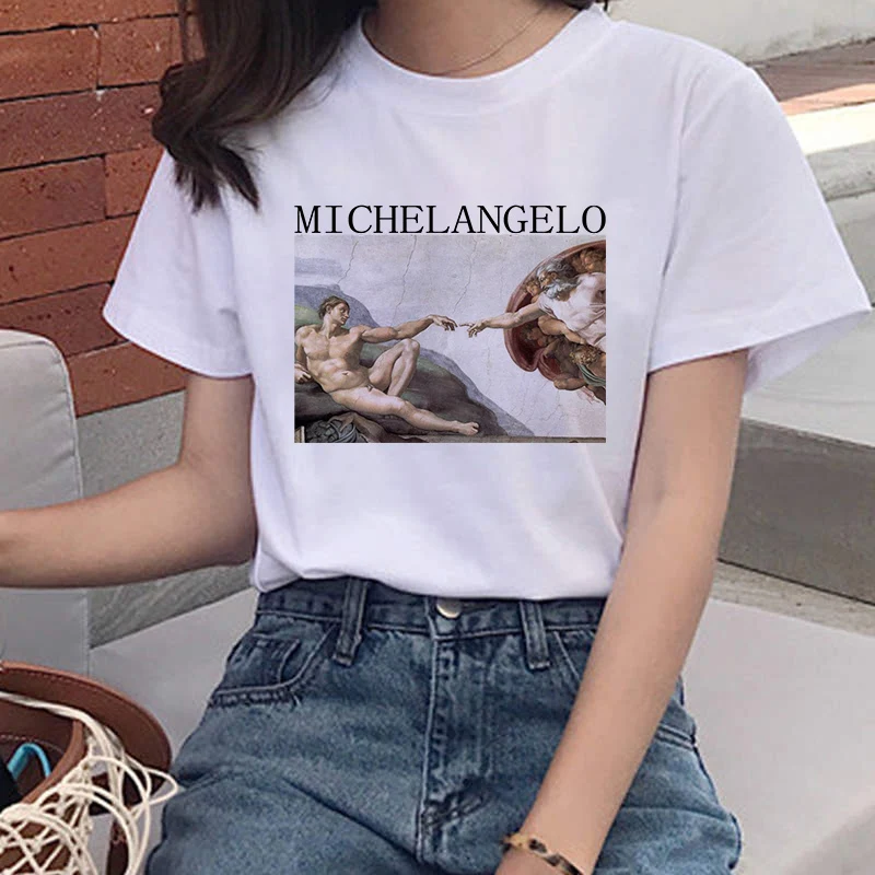 

Summer Women's T-shirt David Michelangelo Oil Painting T-shirt Harajuku Ullzang Fun Graphic Print T-shirt Top Women Clothing 4XL