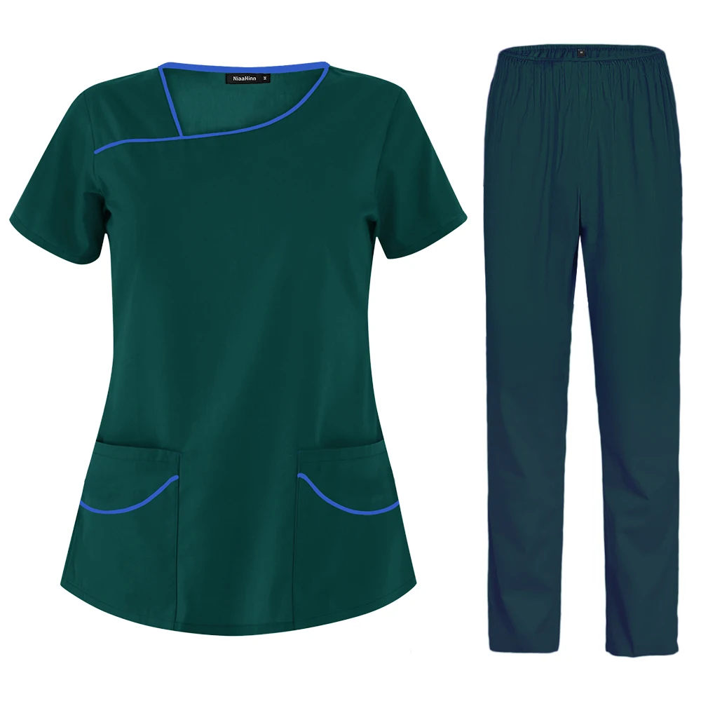 Short Sleeved Scrubs Women Working Uniform V-Neck Nurse Solid Color Nursing Tops Pocket T Shirt Accessories | Тематическая одежда