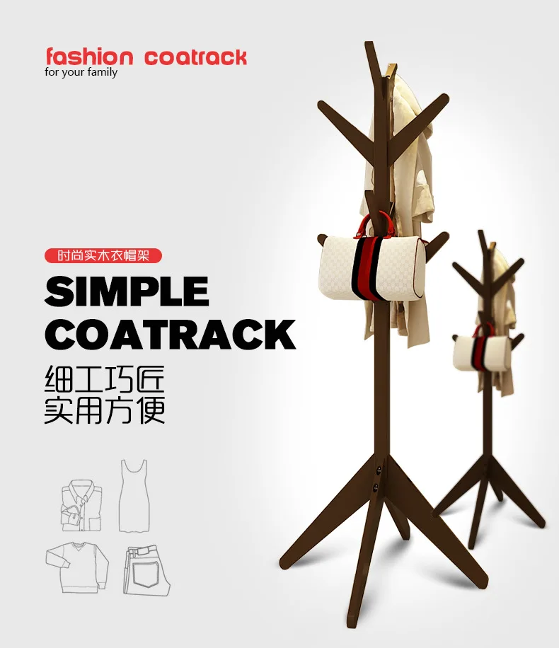 

Modern Hat Rack Solid Wood Tree-shaped Clothes Hanger Simple Coat Stands Shelf Garment For Bedroom 60*175cm