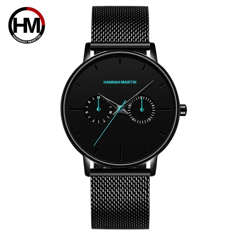 

Hannah Martin Men's Watch Japanese Movement Quartz Luxury Stainless Steel Strap Multi-function Calendar Ultra-thin Waterproof
