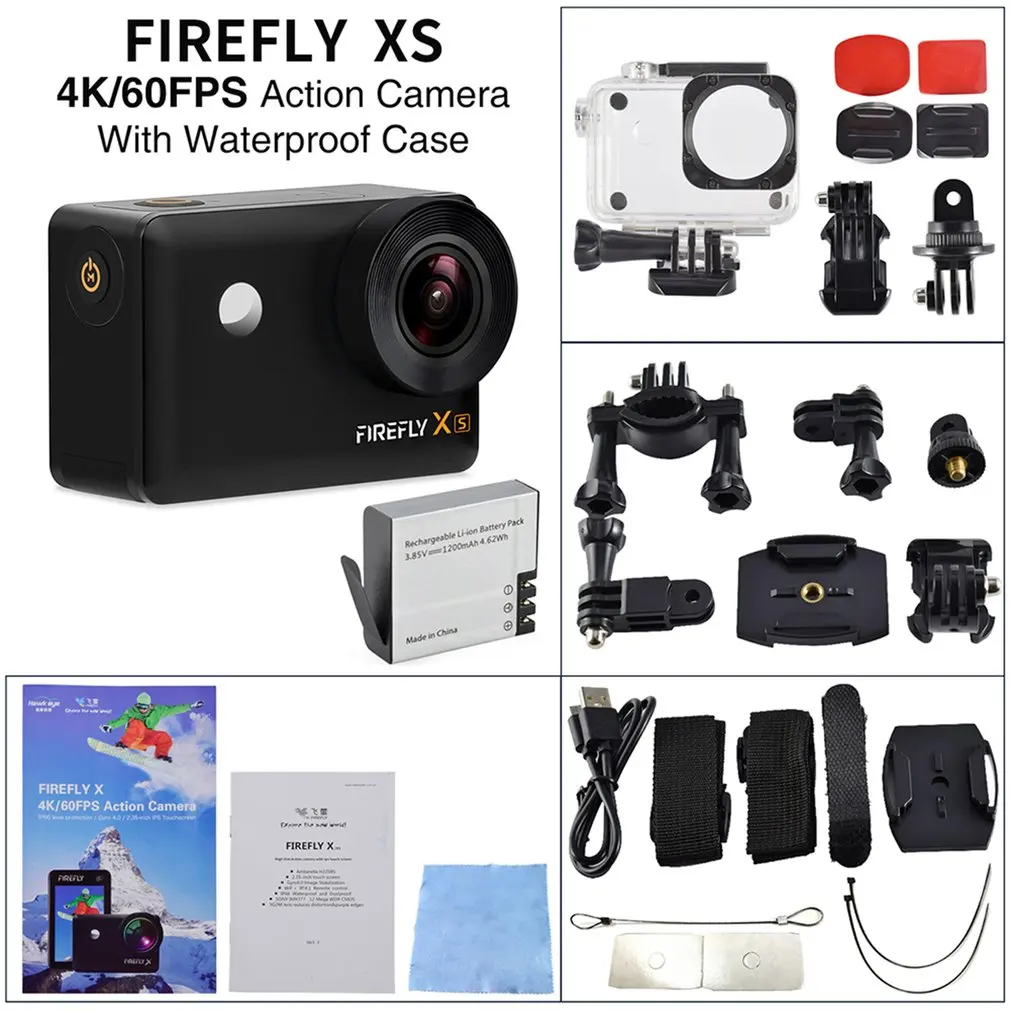 

Экшн-камера Firefly X Firefly XS с сенсорным экраном, 4K, 90/17 градусов