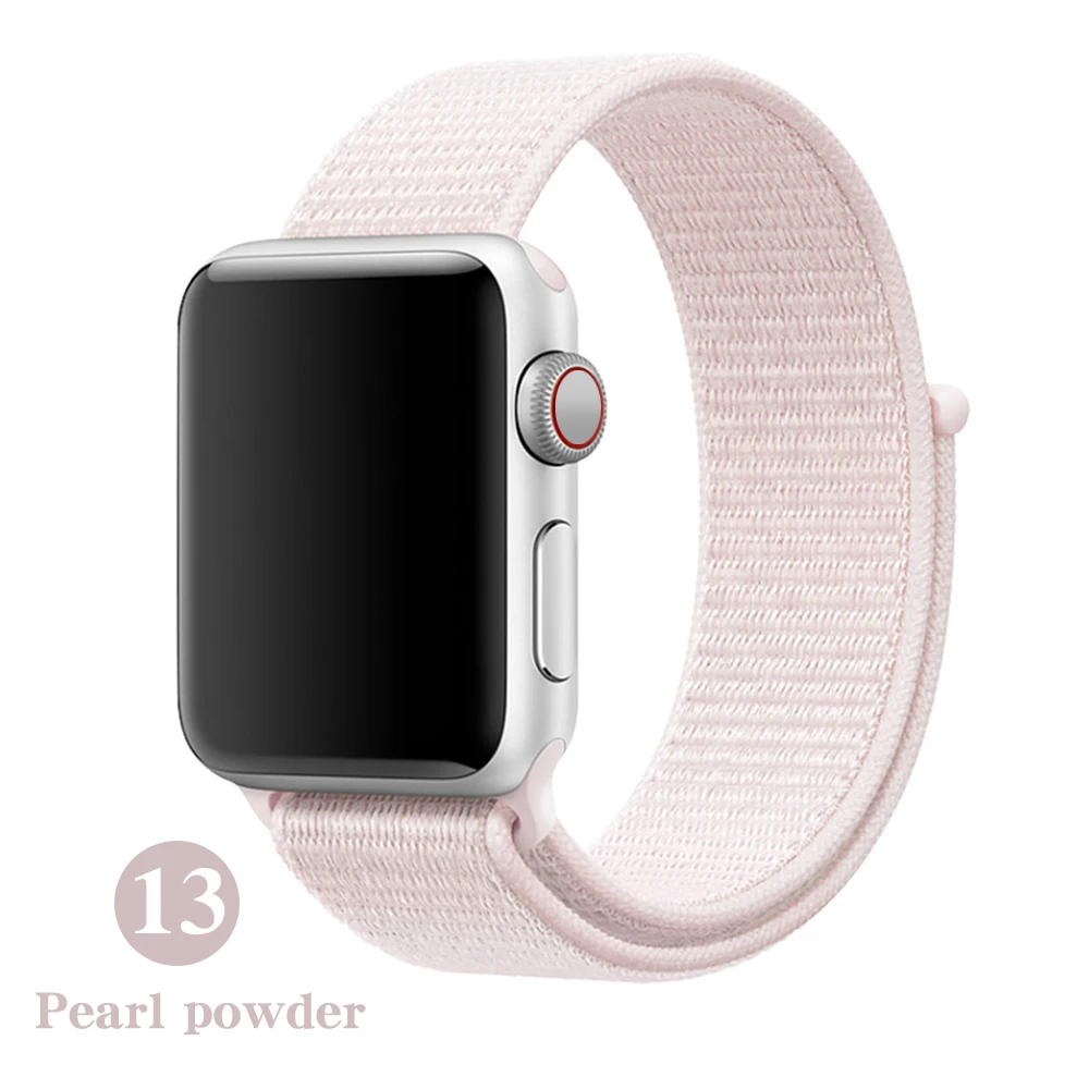 Тканый нейлоновый ремешок для apple Series 5, ремешок для часов 42 мм, 44 мм, 38 мм, 40 мм, спортивный нейлоновый браслет для iwatch 4/3/2/1 - Цвет ремешка: Pearl Powder