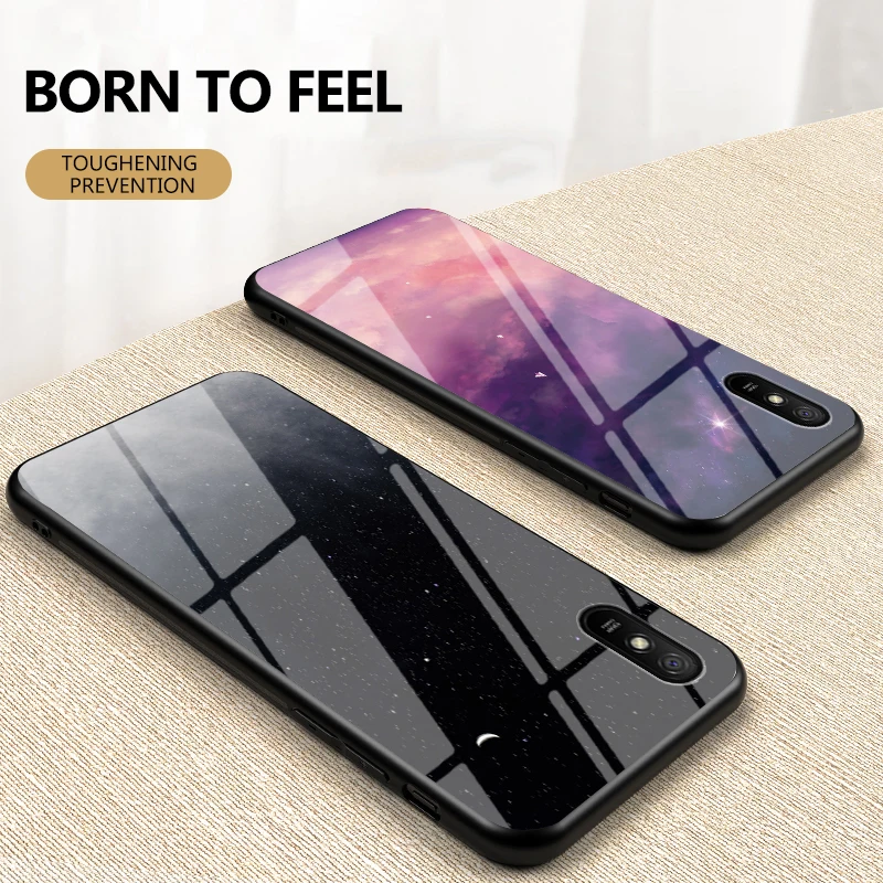 

Luxury Starry Sky Tempered Glass Case For Xiaomi Redmi 8A 9A K30 5G Note 8T Xiaomi 10 10Pro CC9 Pro Cover Soft edge Bumper Shell