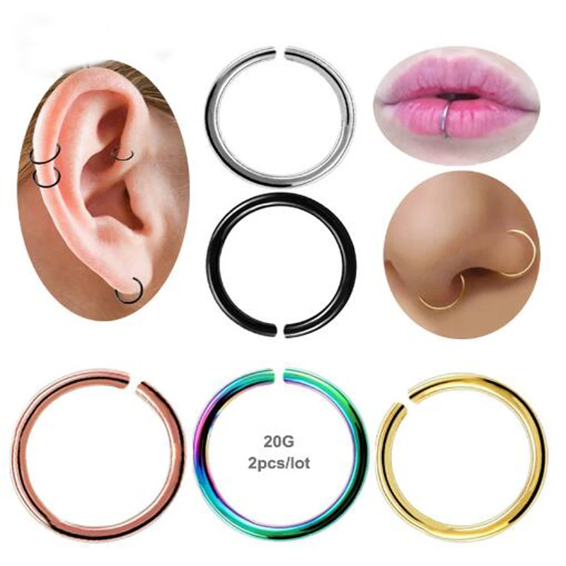2 шт 20 г 0 8 мм тонкое кольцо в нос имитация перегородки спирали нострил пирсинг для