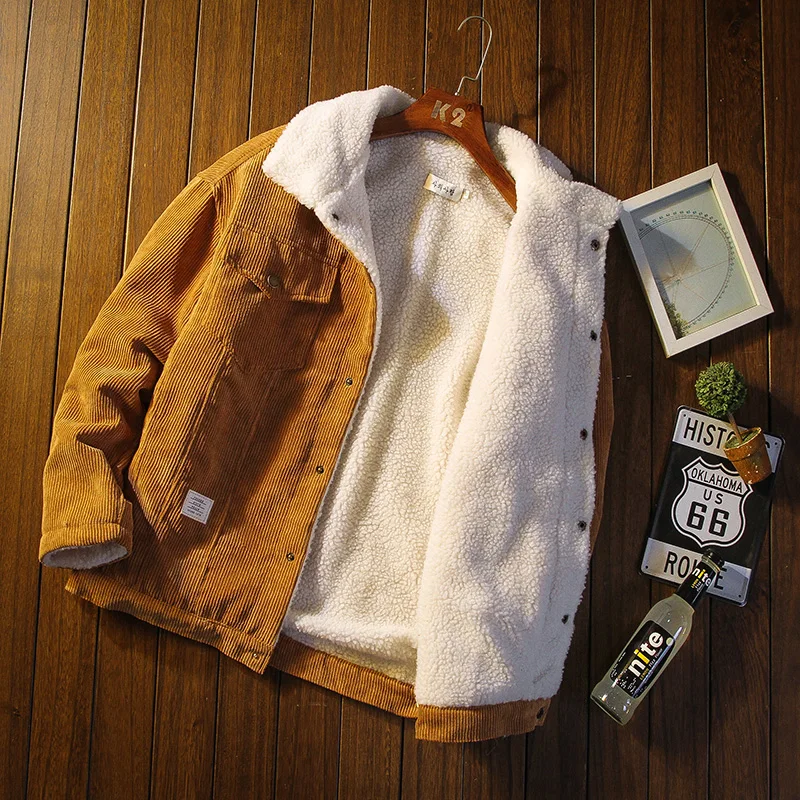 Men's Jackets and Coats Fashion Warm Corduroy Thick Coats  Winter Fashion Men's Coats Down Jackets Men's Cotton Clothing