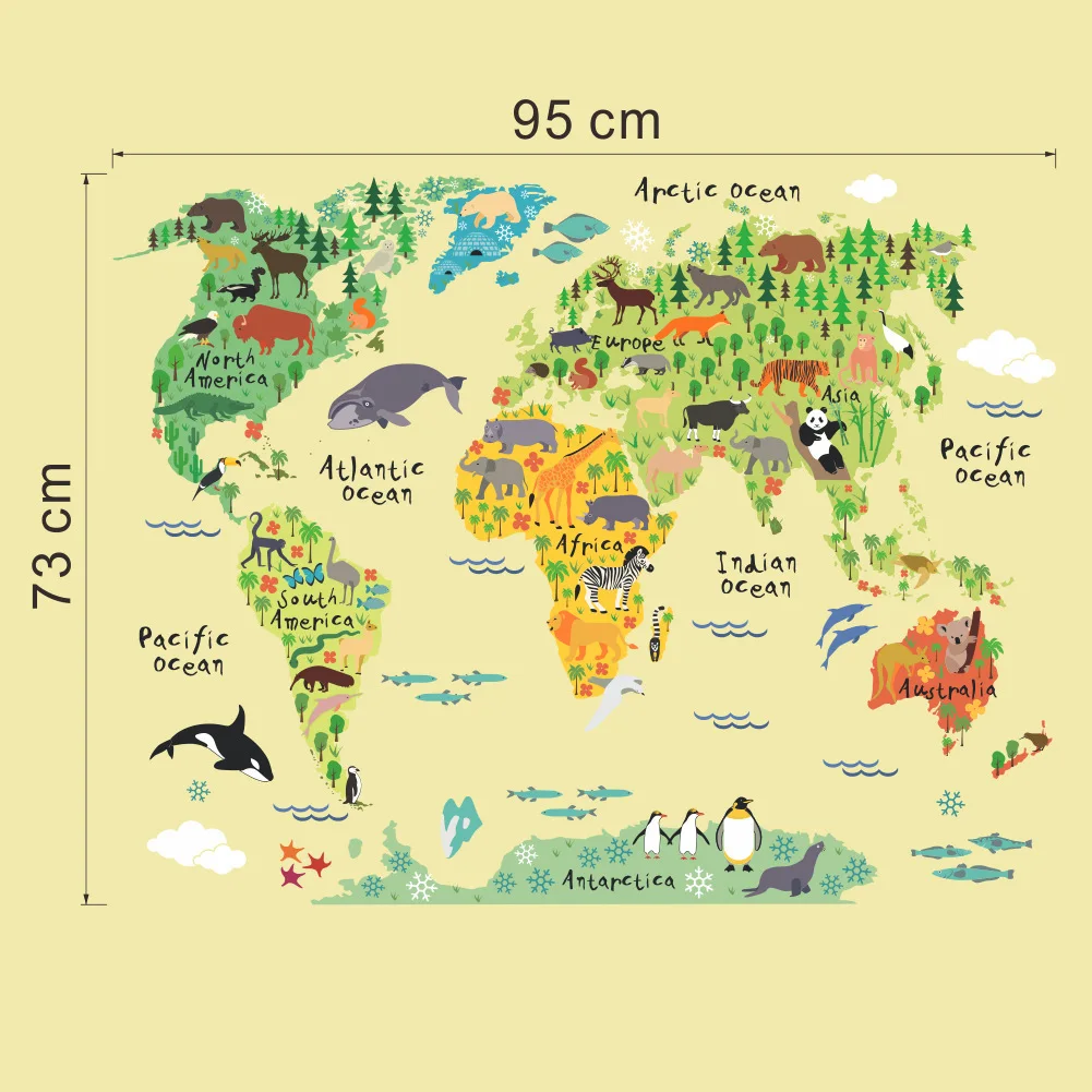 

Cartoon World Map Wall Sticker Kids Children's Bedroom Mural Picture PVC Decorative Waterproof Vinyl Sticker DIY 3D Wallpapers