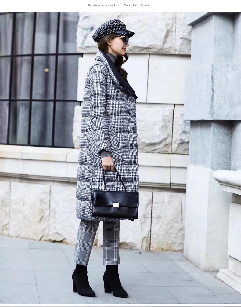 Double Sided Women's Down Jacket Long Winter Turtleneck White Duck Down Coat Female Double Breasted Plus size Warm Plaid Parkas