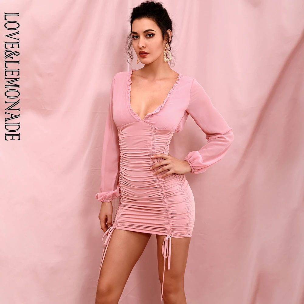 Женское шифоновое мини-платье LOVE &amp LEMONADE плиссированное облегающее платье с