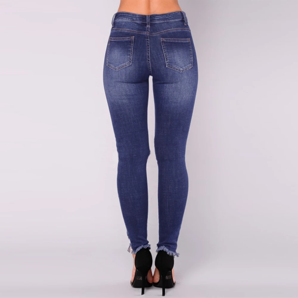 Женские обтягивающие джинсы карандаш Wipalo потертые рваные с высокой талией