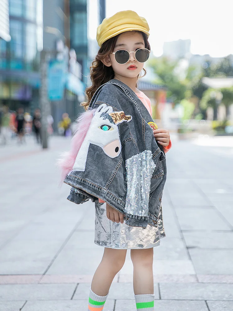 Джинсовая куртка для девочек осень 2019 г. Новая детская одежда детей Повседневная