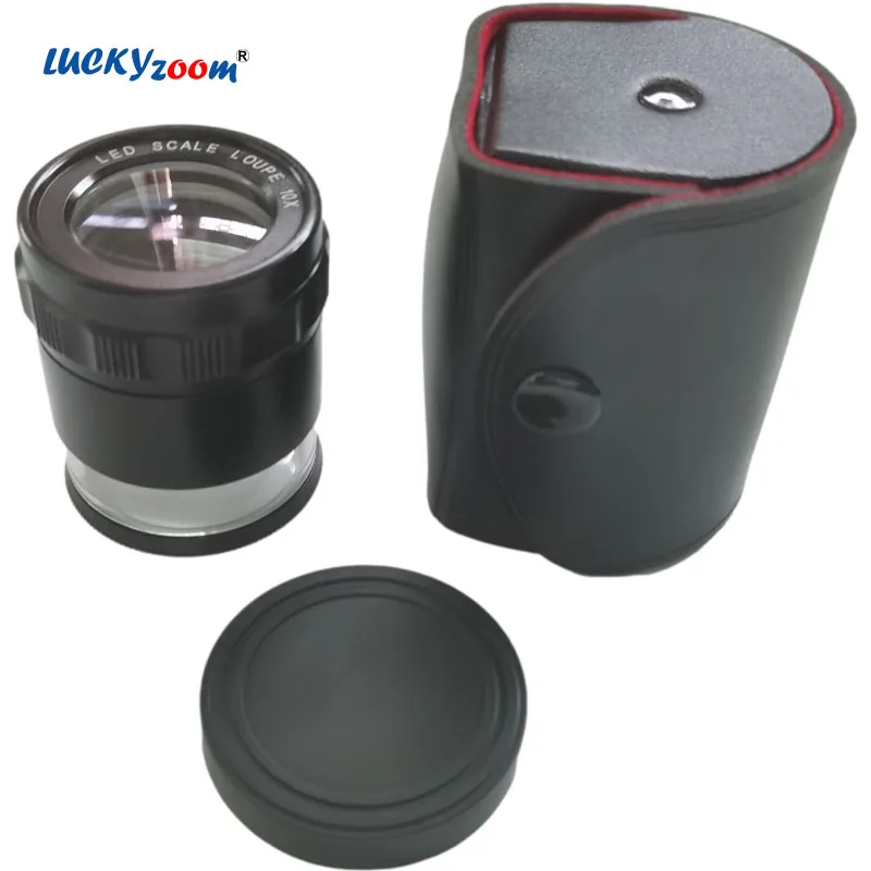 

8 LED Reticle Illuminated Magnifier 10X Optical Magnifying Glass With Light Cylindrical Scale Loupe Measurement Calibration Lupa