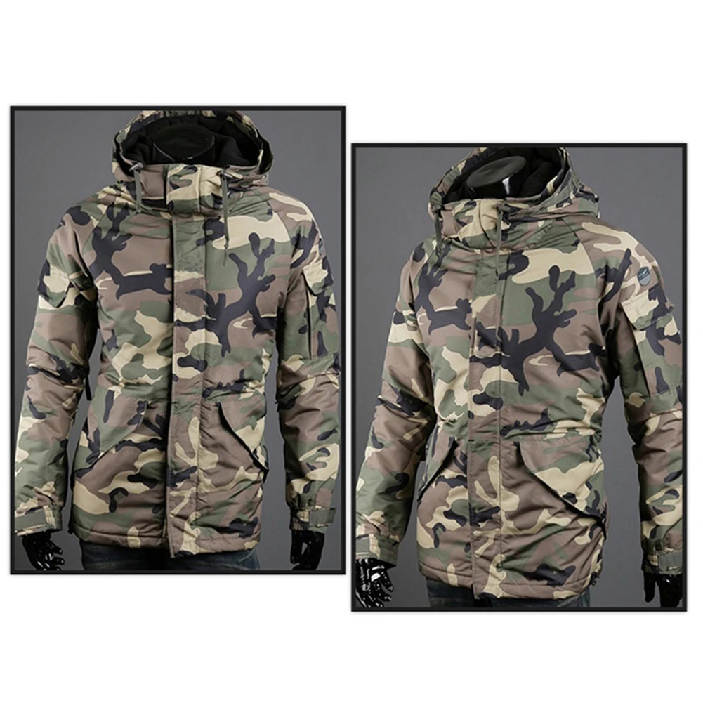Зимняя Теплая мужская куртка утепленная камуфляжная с карманами и принтом