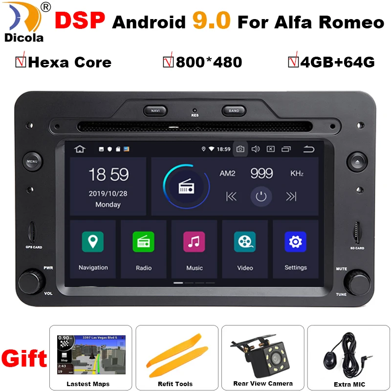 Автомобильный DVD плеер PX6 DSP с шестиядерным процессором 4 Гб + 64 ПЗУ Android 9 GPS для Alfa ROM