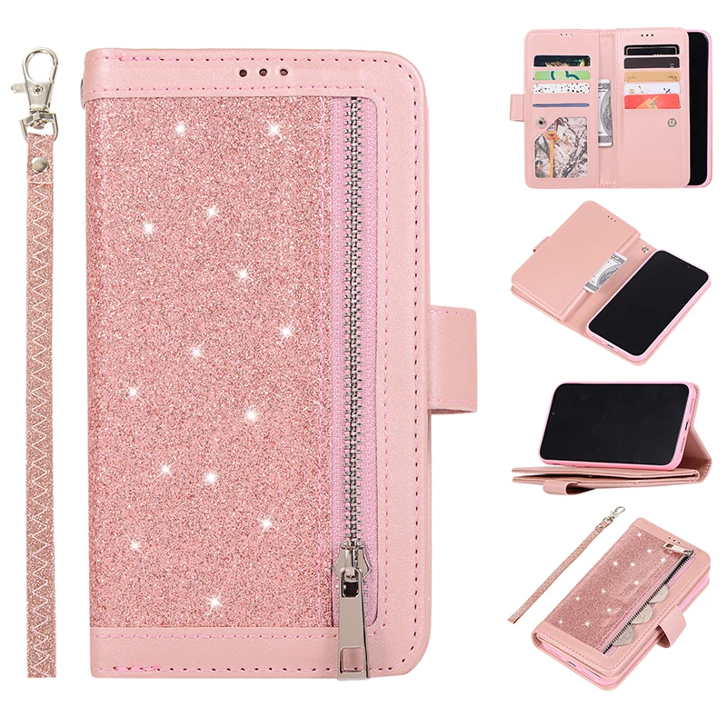 Блестящий кожаный чехол для iPhone 11 Pro Max кошелек карт магнитный откидной Чехол