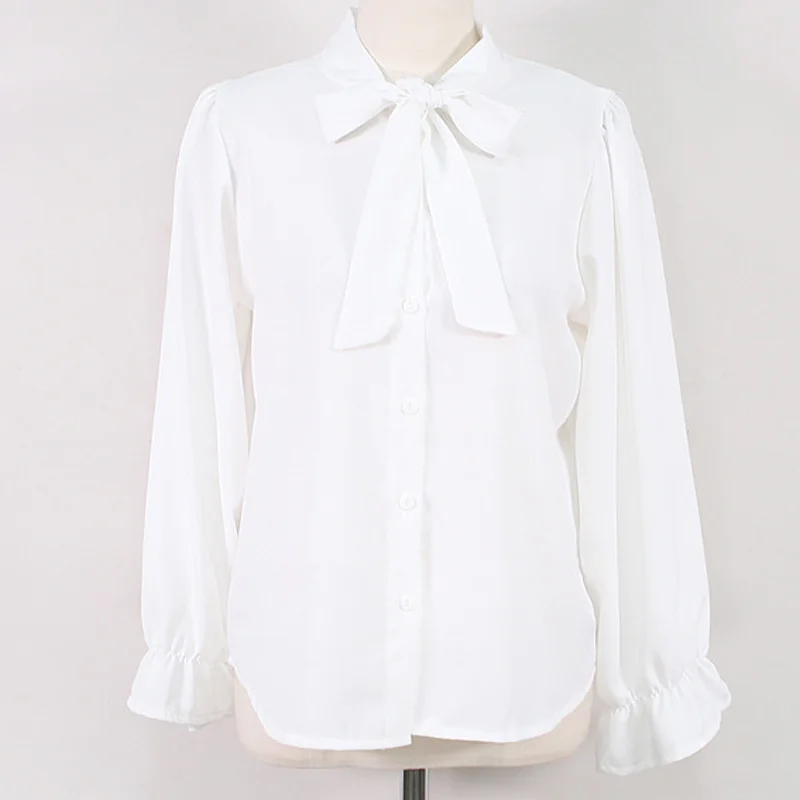 Женская шифоновая блузка с бантом белая элегантная офисная в Корейском стиле