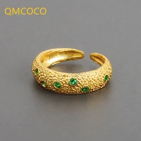 qmcoco silver color rings for women new style trendy vintage charm creative emerald zircon couples jewelry party gifts