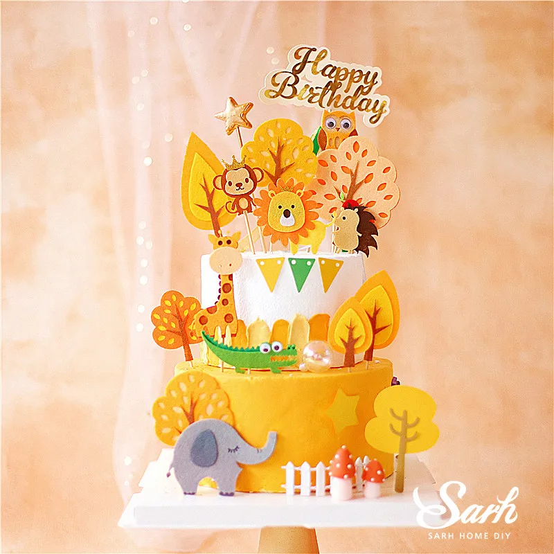 Животные Лев олень войлок жираф сова дерево Топпер для торта на день рождения
