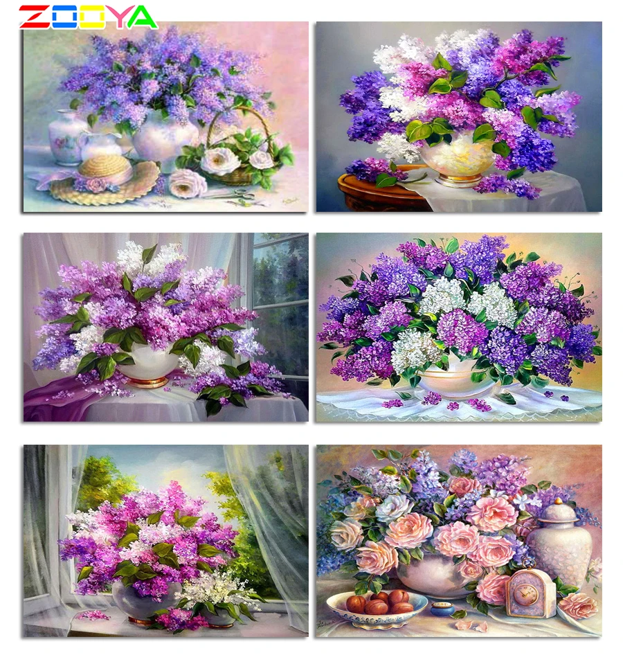 ZOOYA 5D DIY Алмазная вышивка сиреневая Алмазная мозаика, Цветы Стразы картина, Алмазная мозаика сиреневая для домашнего декора наборы R1208