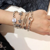 korea 925 sterling silver plated five pointed star love round iron tower and other tower irregular bracelet ins for women girls