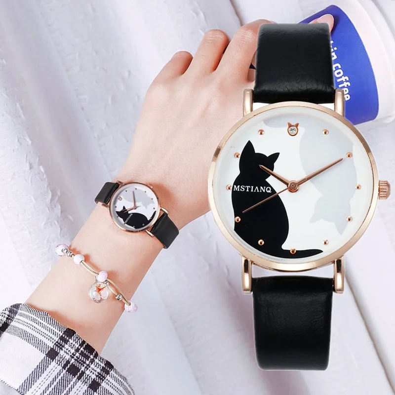 Часы наручные женские кварцевые с кожаным ремешком Модный повседневный комплект