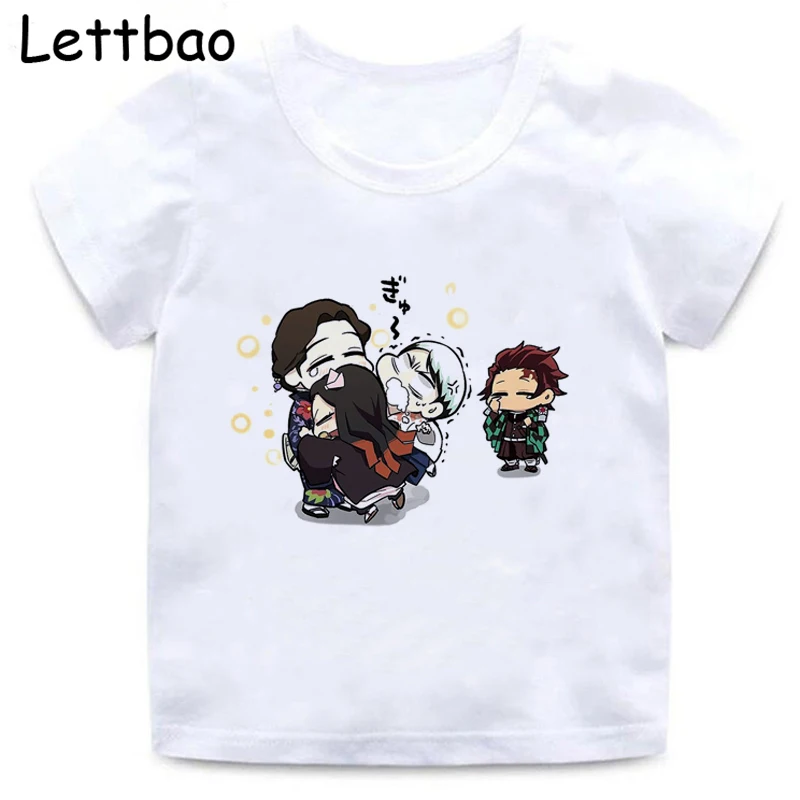 Аниме Kimetsu без Yaiba демон убийца принт детская футболка Забавный дизайн с
