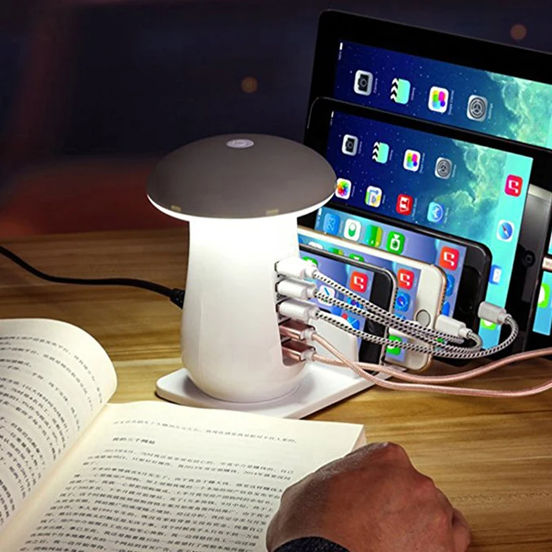 

Mushroom Led Lamp Multi Port USB Quick Charge QC3.0 Fast Charger Station for iphone ipad USB Charging Station Dock 5V 2.1A EU US