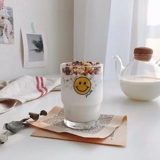

Korean Cute Smiling Face Glass Water Cup Afternoon Tea Smile Mousse Cup Milk Juice Coffee Cup Home Yogurt Cup