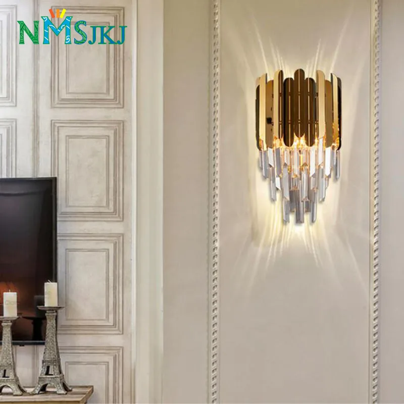 Современный хрустальный настенный светильник из нержавеющей стали для спальни