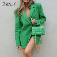 fsda 2021 chic fashion green oversized blazer coat women casual spring elegant vintage jacket long sleeve ladies outerwear
