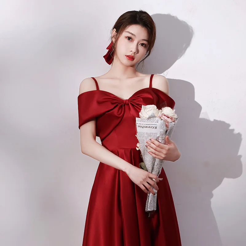 

Очаровательные новые официальные платья для выпускного вечера, шикарное банкетное платье на бретелях-спагетти с большим бантом и открытой спиной, элегантные платья до середины икры