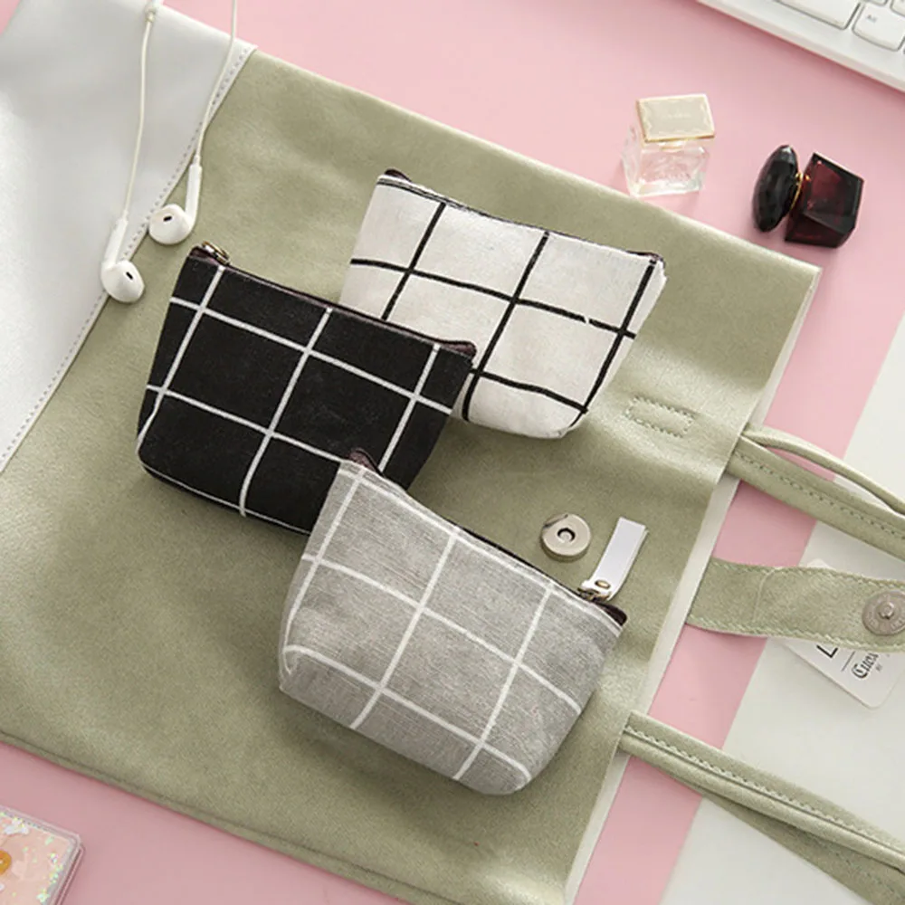 Новинка Женский Детский холщовый Кошелек для монет цветочный клетчатый чехол на