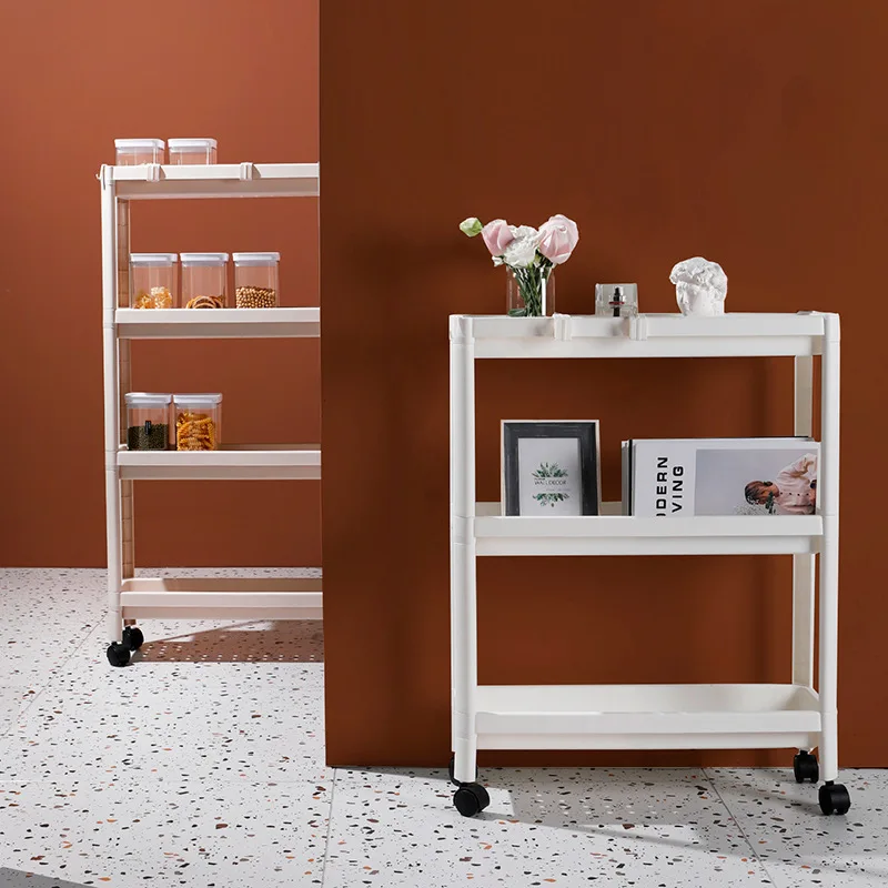

2/3 Tier Slim Movable Storage Rack Storage Cart Rolling Wheels Cart Shelf Tableware Clothes Storage Rack for Kitchen Bathroom