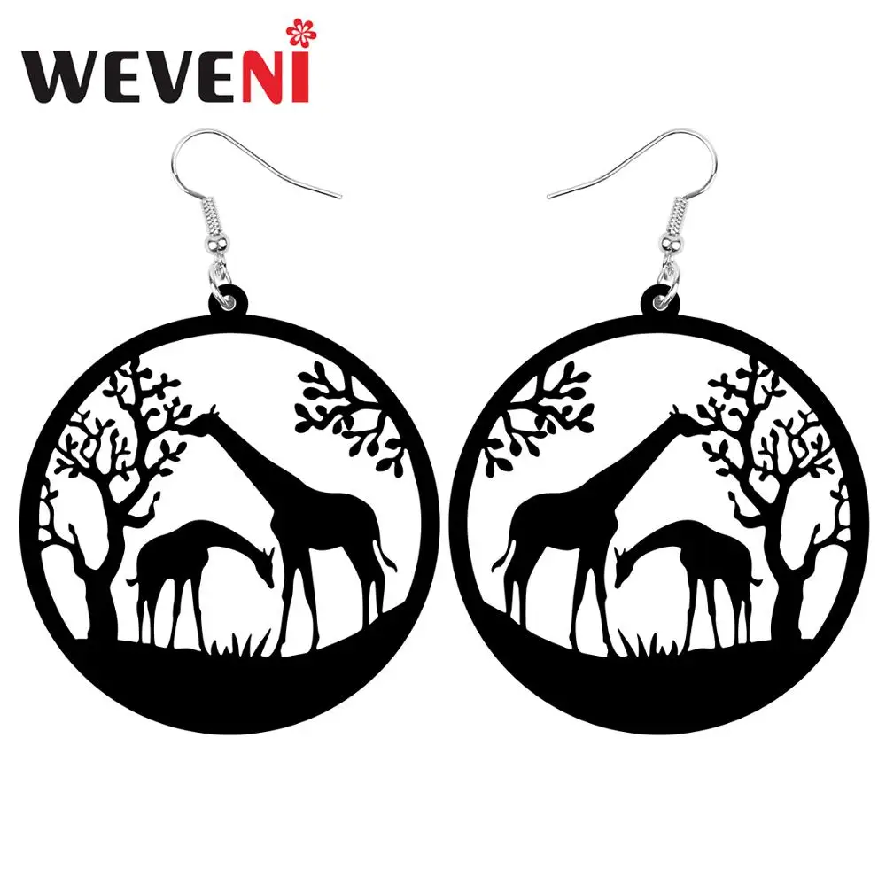 WEVENI акриловые круглые полые аниме дерево серьги в виде жирафа животных Висячие