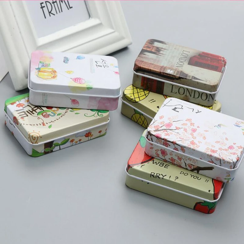 

Creative desktop tinplate earphone storage box hard box memory card USB data cable storage iron box portable metal box square