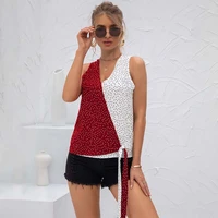 summer sexy sleeveless tank top t shirt women patchwork polka dot bandage pullover tops casual loose plus size vest tee shirt