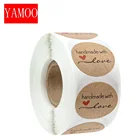 Натуральный Крафт круглый ручной работы с любовью наклейки s этикетки наклейки для скрапбукинга s посылка стикер для канцелярских товаров наклейки 100-500 шт.