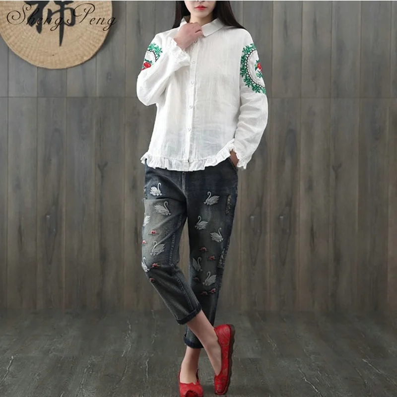 Женские джинсы 2021 с вышивкой национальная одежда женские деним CC042|Джинсы МОМ| |