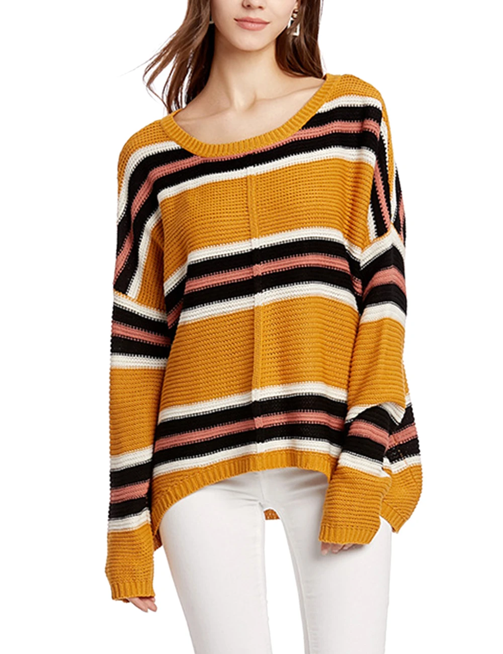 Полосатый принт Женские Повседневные свитера осенняя мода о-образный вырез