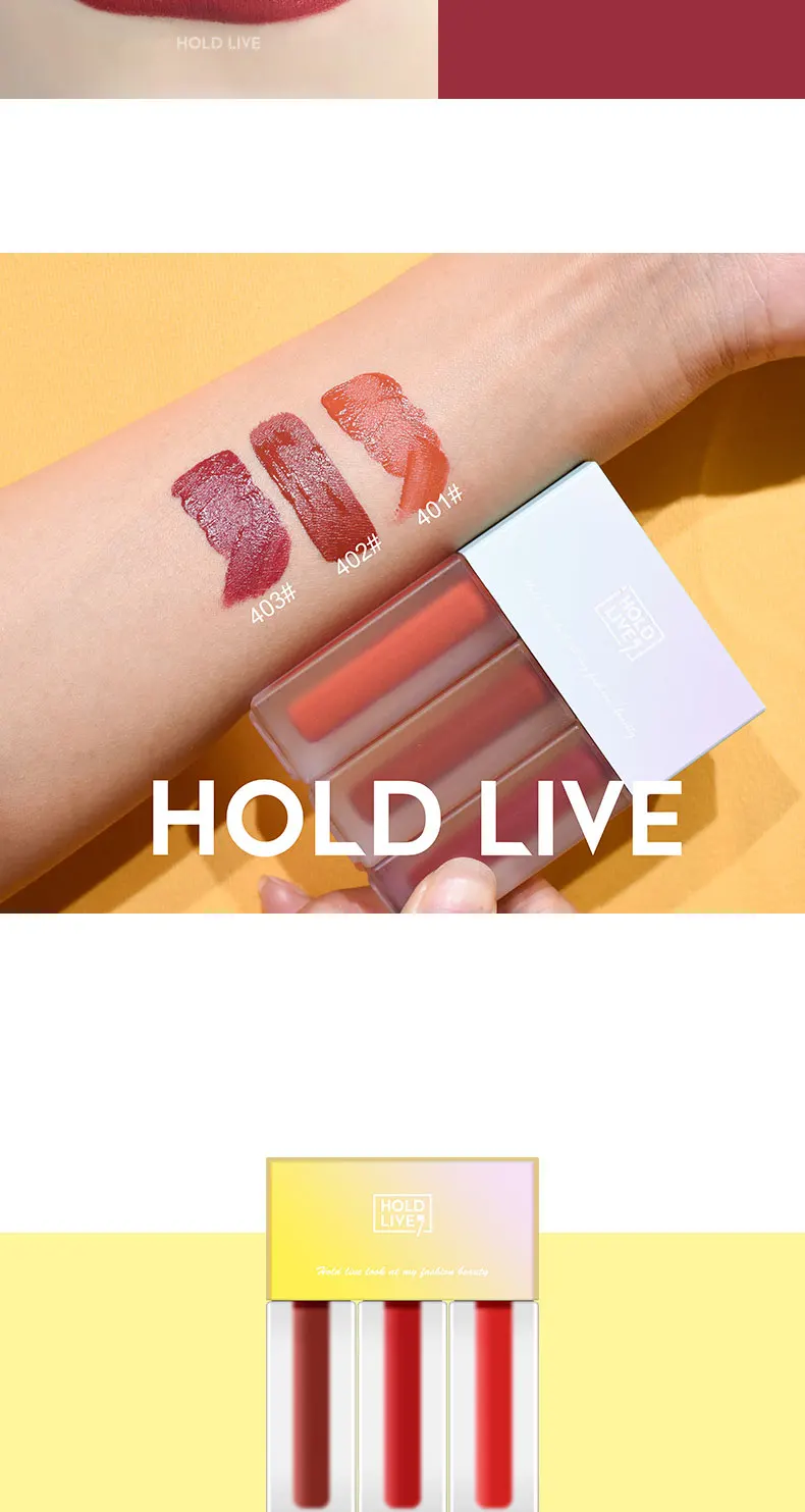 HOLD LIVE 3 цвета в 1 Водонепроницаемая матовая губная помада batom пикантная красная помада оттенок Жидкий блеск для губ телесный макияж стойкий блеск для губ Новинка