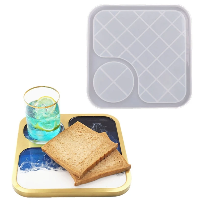 

Breakfast Tray Epoxy Resin Mold Cup Mat Mug Pad Silicone Mould DIY Crafts Serving Plate Board Home Decortaion Casting Tools