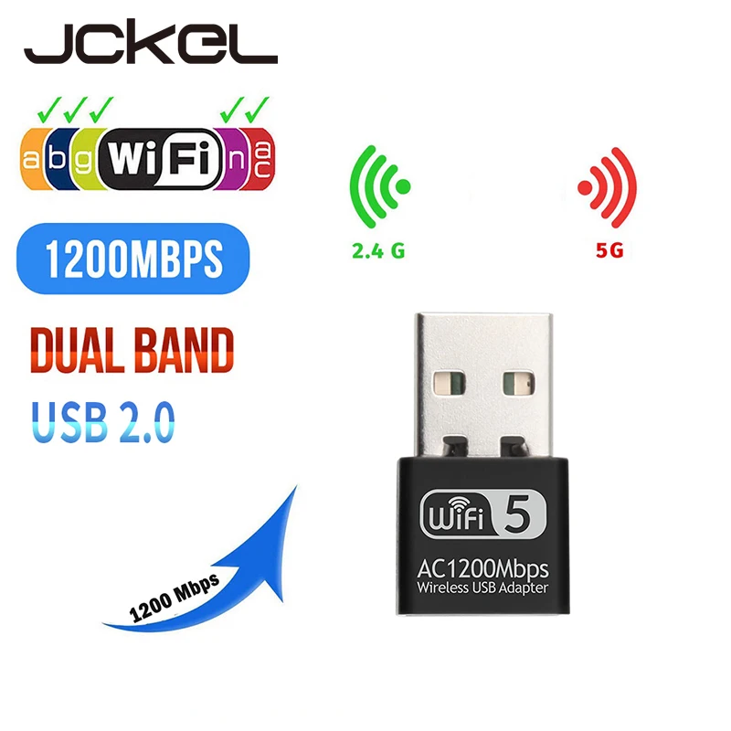 

JCKEL 1200Mbps Wireless USB Wifi Adapter RTL8812BU Dual Band Network Card 2.4G 5G Wifi USB Dongle For Laptop Desktop PC