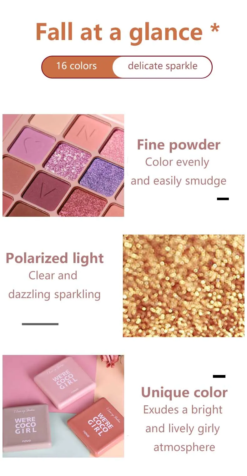 Макияж Novo тени для век Палитра 16 цветов мерцающие высоко пигментированные