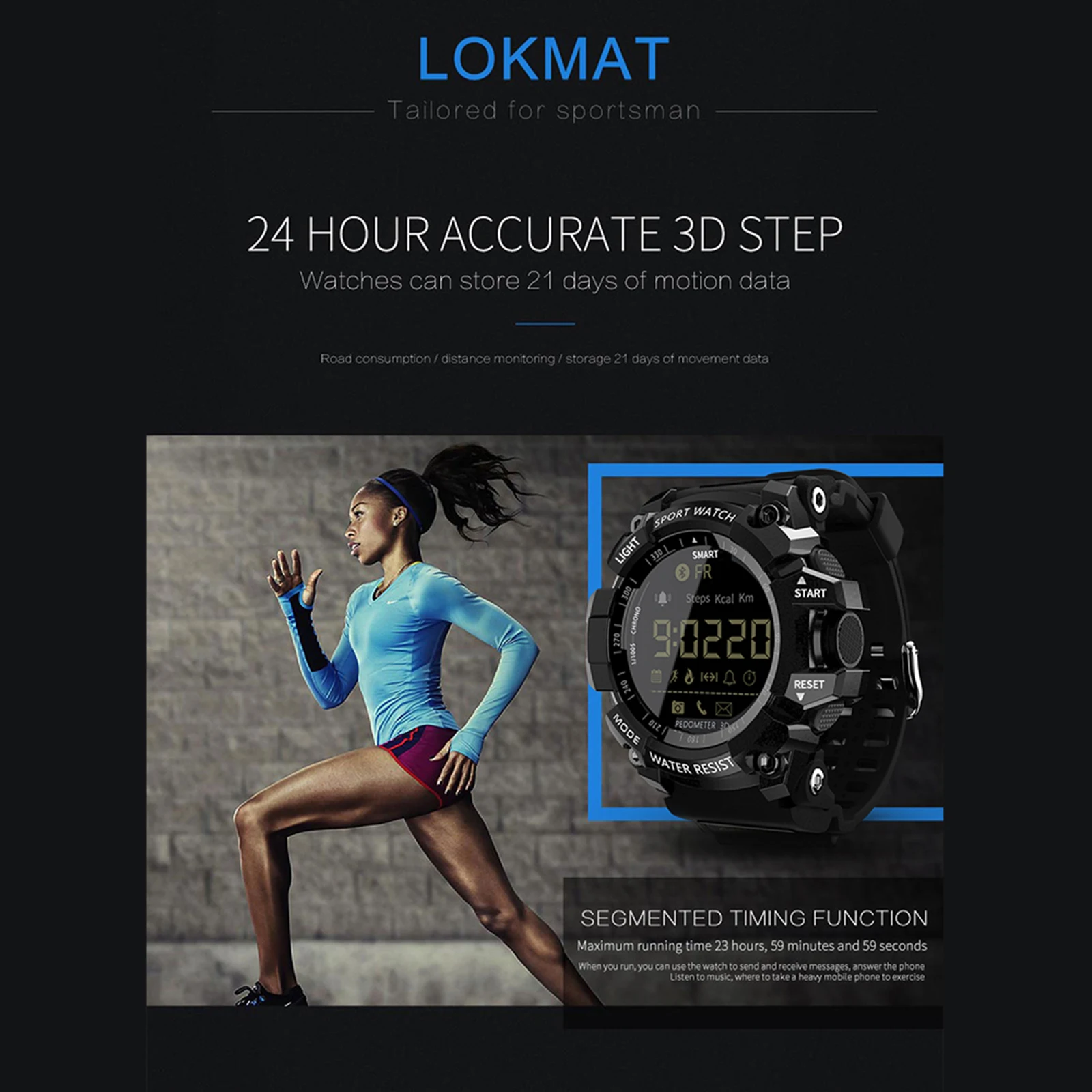 LOKMAT MK16 спортивные умные часы Bluetooth цифровые мужские Шагомер IP68 Водонепроницаемые