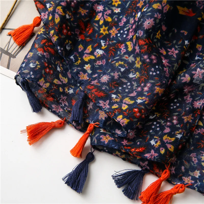 

2021 Spring Summer Women Cotton Scarf Florals Print Female Large Shawls Beach Hijabs Pashmina Ladies Headband Foulard Wraps