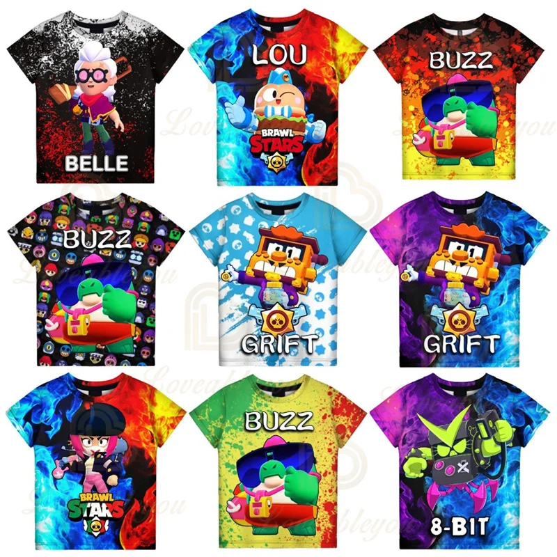 

BUZZ Stars Tshirt Costume Clothes for Boy Leon Spike Crow Surge Sandy Max El Primo Game Tops Tees Kid Children T Shirt