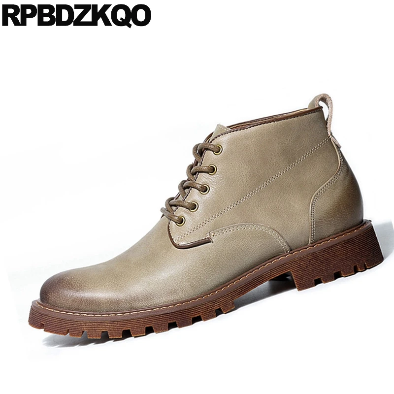 Ботинки мужские осенние из натуральной кожи на шнуровке с мехом в стиле милитари