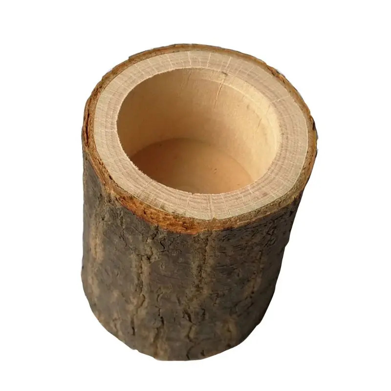

Rustic Wooden Candlestick Tealight Candle Holder Table Decoration Plant Flower Plot Ornament Craft 6x7cm