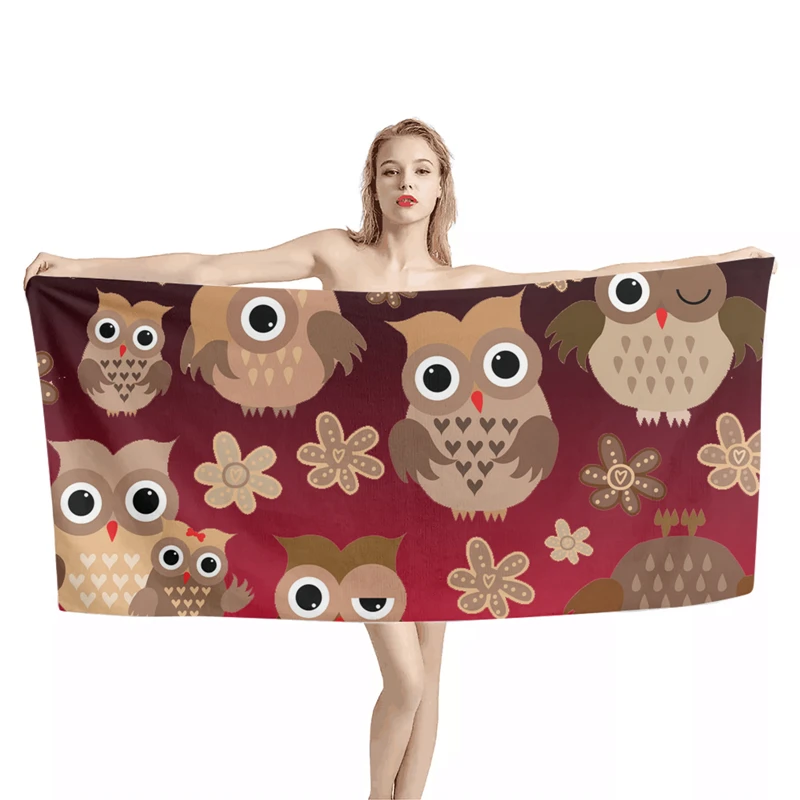 

Microfiber Bath Towel Super Large Soft High Absorption And Quick-drying Sports Travel No Fading Cartoon Owl Multi-functional Use