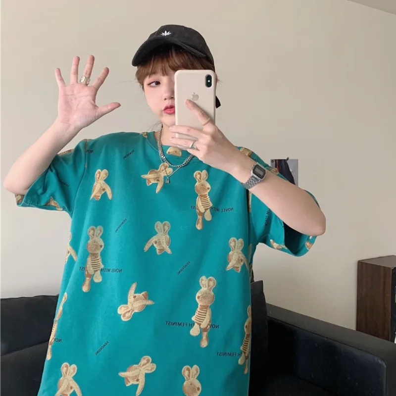 Футболка женская с принтом кролика тонкая Свободная рубашка коротким рукавом в